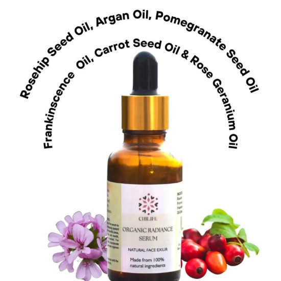 Organic Radiance Face Serum with Rosehip Seed Oil, Carrot Seed oil for Pigmentation | Anti-Aging Face Serum For Men & Women with Vit-A, C & E to Remove Blemishes, Acne Marks & Fine Lines | 30 ml